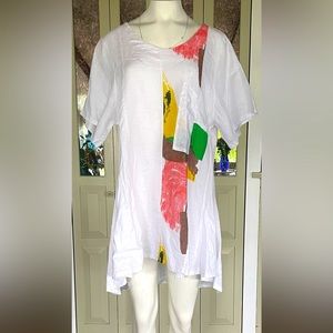 Transparente flax linen women’s tunic art paint top made in Italy size 1 (S/M)